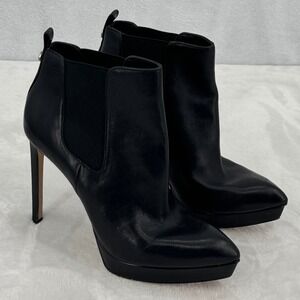 Michael Kors Black Leather Platform Stiletto Ankle Boots Pointed Toe Womans 8M